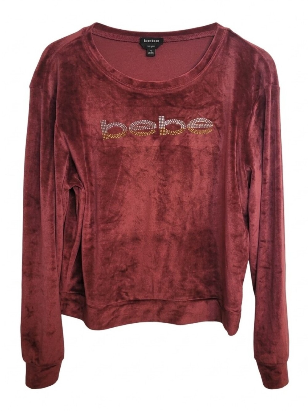 Bebe Rich Wine Red Crushed Velvet Embellished Sweatshirt Size L